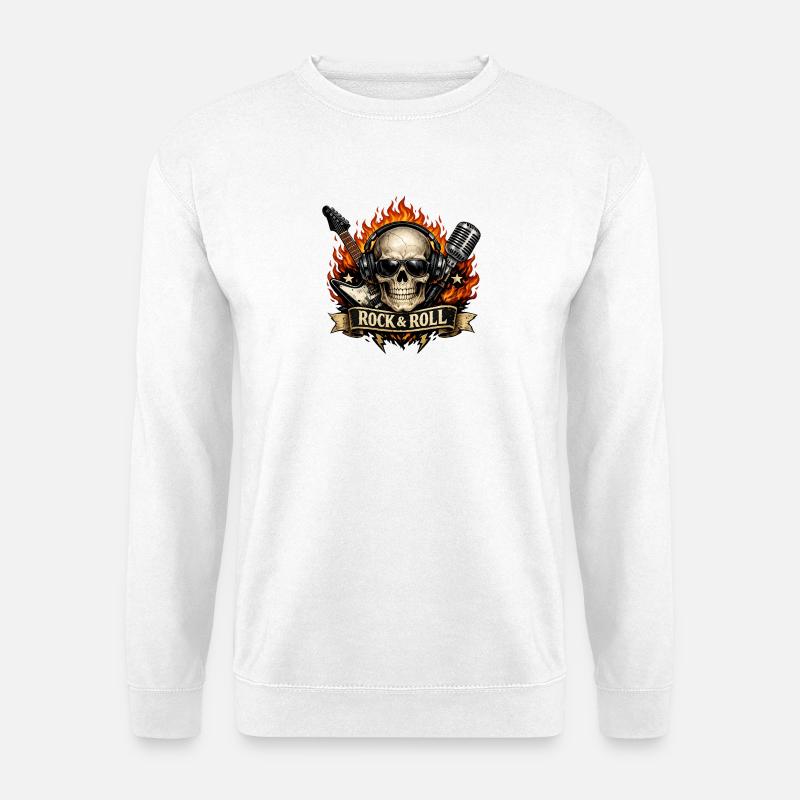 Flammen Schädel Rockprint - Unisex Pullover - Weiß