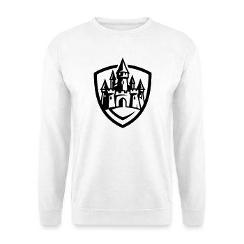 Märchenschloss Wappen Schwarz - Unisex Pullover - Weiß - Vorne - Alina (178cm) & Michal (187cm)