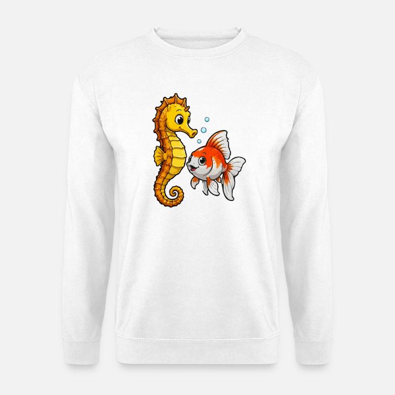 Seepferdchen und Goldfisch Freundschaft - Unisex Pullover - Weiß