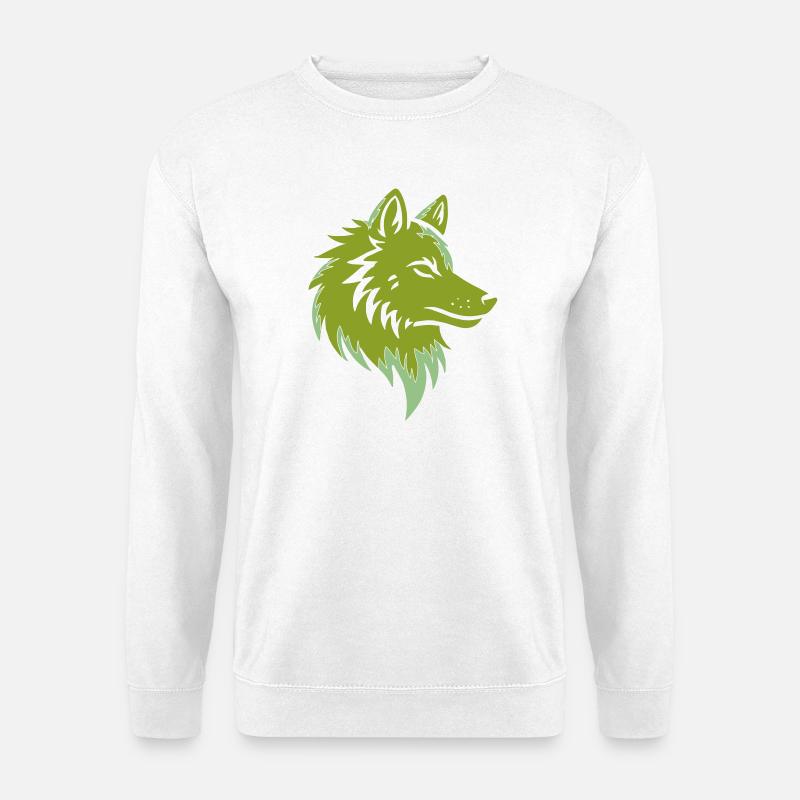 Waldwolf Silhouette Grün Akzente - Unisex Pullover - Weiß