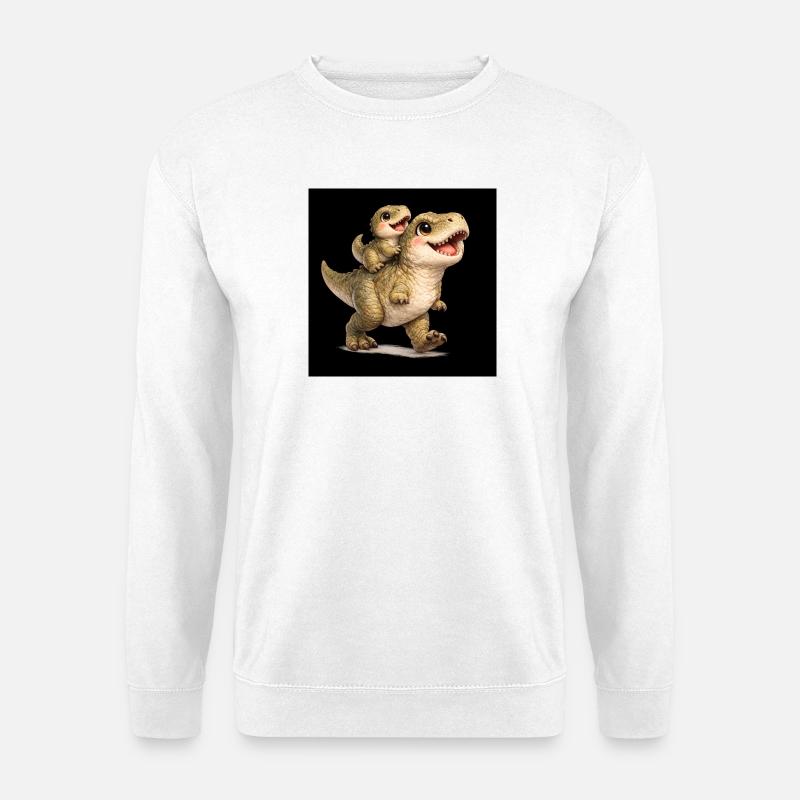 Mama T-Rex spielt mit ihrem Baby - Unisex Pullover - Weiß