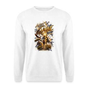 Angst weicht - Glaube bleibt - Unisex Pullover - Weiß - Vorne - Alina (178cm) & Michal (187cm)