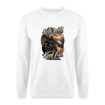 Kette geölt, Kopf frei - Unisex Pullover - Weiß - Vorne - Alina (178cm) & Michal (187cm)