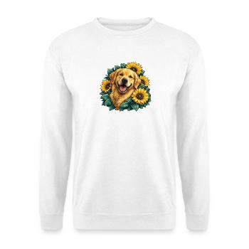 Golden Retriever Mit Sonnenblumen - Unisex Pullover - Weiß - Vorne - Alina (178cm) & Michal (187cm)