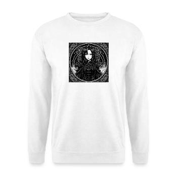 Gothic Dame im Kreisrahmen - Unisex Pullover - Weiß - Vorne - Alina (178cm) & Michal (187cm)