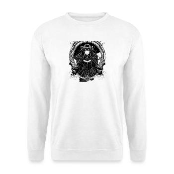 Gothic Anime Lady im Ornamentrahmen - Unisex Pullover - Weiß - Vorne - Alina (178cm) & Michal (187cm)