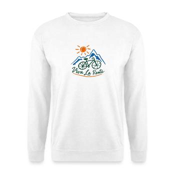 Viva La Rente!  Fahrrad Berge Sonne - Unisex Pullover - Weiß - Vorne - Alina (178cm) & Michal (187cm)