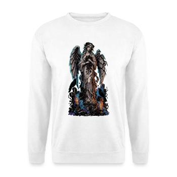 Engelstatue im Nebel mit Raben - Unisex Pullover - Weiß - Vorne - Alina (178cm) & Michal (187cm)