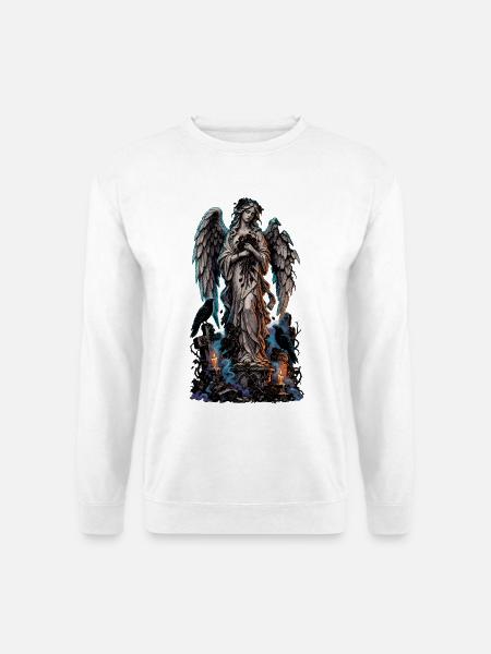 Engelstatue im Nebel mit Raben - Unisex Pullover - Weiß