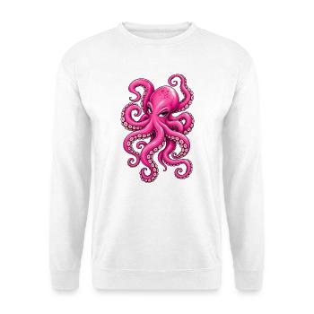 Pinke Krake - Oktopus Meeresmotiv - Unisex Pullover - Weiß - Vorne - Alina (178cm) & Michal (187cm)