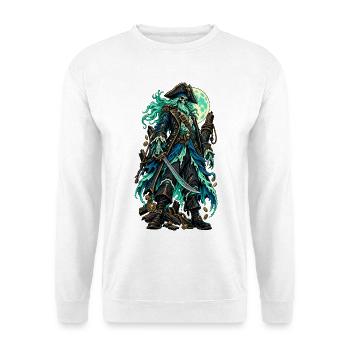 Geisterpirat mit Tealflammen - Unisex Pullover - Weiß - Vorne - Alina (178cm) & Michal (187cm)