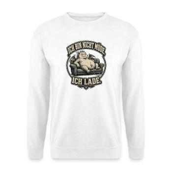 Ich lade: Energiereicher Drache auf Sofa - Unisex Pullover - Weiß - Vorne - Alina (178cm) & Michal (187cm)