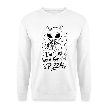 Alien Pizza - I'm just here for the pizza - Unisex Pullover - Weiß - Vorne - Alina (178cm) & Michal (187cm)