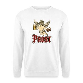 Bayerischer Engel Prost Bier Brezel Shirt - Unisex Pullover - Weiß - Vorne - Alina (178cm) & Michal (187cm)