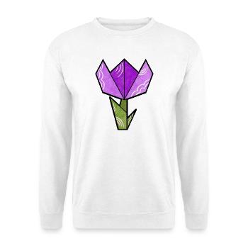Origami Blume in Lila-Grün - Unisex Pullover - Weiß - Vorne - Alina (178cm) & Michal (187cm)