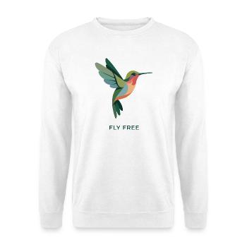 FEEL FREE – Bunter Kolibri Vogel  - Unisex Pullover - Weiß - Vorne - Alina (178cm) & Michal (187cm)