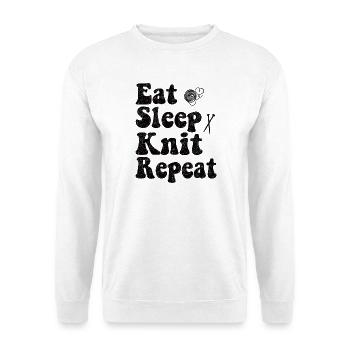 Eat Sleep Knit Repeat - Unisex Pullover - Weiß - Vorne - Alina (178cm) & Michal (187cm)