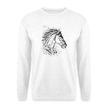 Pferdekopf - Unisex Pullover - Weiß - Vorne - Alina (178cm) & Michal (187cm)