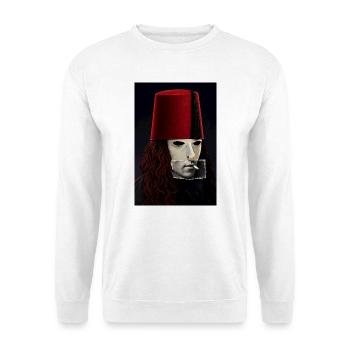 Buckethead x Albert Camus Collage - Unisex Pullover - Weiß - Vorne - Alina (178cm) & Michal (187cm)