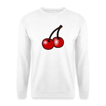 Zwei Kirschen auf Schwarz - Unisex Pullover - Weiß - Vorne - Alina (178cm) & Michal (187cm)