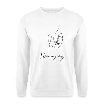 Frauengesicht – Minimalistische Linienkunst - Unisex Pullover - Weiß - Vorne - Alina (178cm) & Michal (187cm)