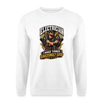 Elektriker – Überraschend gut - Unisex Pullover - Weiß - Vorne - Alina (178cm) & Michal (187cm)