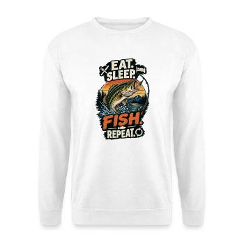 Eat Sleep Fish Repeat – Vintage-Angeln - Unisex Pullover - Weiß - Vorne - Alina (178cm) & Michal (187cm)