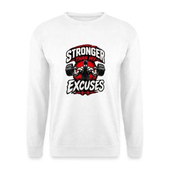 Stärker als meine Ausreden – Fitnessstudio-Motivation - Unisex Pullover - Weiß - Vorne - Alina (178cm) & Michal (187cm)
