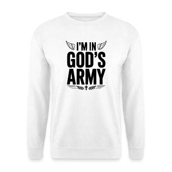 Ich bin in Gottes Armee - Unisex Pullover - Weiß - Vorne - Alina (178cm) & Michal (187cm)