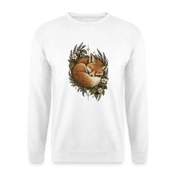 Traum unter Heide: schlafender Fuchs und Blumen - Unisex Pullover - Weiß - Vorne - Alina (178cm) & Michal (187cm)