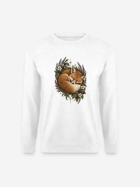Traum unter Heide: schlafender Fuchs und Blumen - Unisex Pullover - Weiß