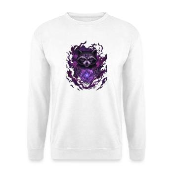 Waschbär mit violetter Aura - Unisex Pullover - Weiß - Vorne - Alina (178cm) & Michal (187cm)