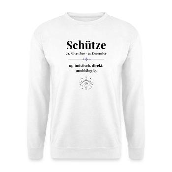 Schütze Sternzeichen - optimistisch & direkt - Unisex Pullover - Weiß - Vorne - Alina (178cm) & Michal (187cm)
