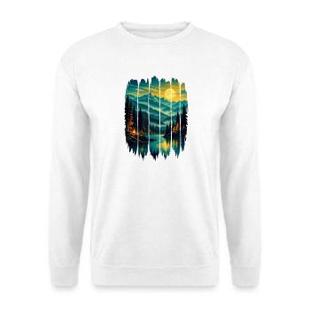 Sonnenbeschienene Kiefern am Mountain Lake - Unisex Pullover - Weiß - Vorne - Alina (178cm) & Michal (187cm)