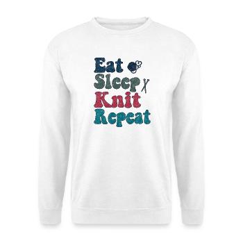 Stricken - Eat Sleep Knit Repeat - Unisex Pullover - Weiß - Vorne - Alina (178cm) & Michal (187cm)