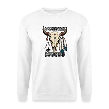 Country Music – Western Bull Skull - Unisex Pullover - Weiß - Vorne - Alina (178cm) & Michal (187cm)