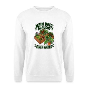 Noch ein Beet – Gartenhumor für Pflanzenfreunde - Unisex Pullover - Weiß - Vorne - Alina (178cm) & Michal (187cm)