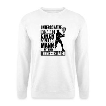Unterschätze niemals einen alten Mann – Tennis - Unisex Pullover - Weiß - Vorne - Alina (178cm) & Michal (187cm)