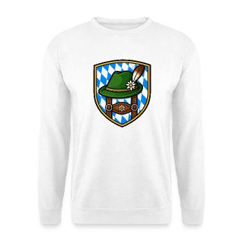 Bayerisches Edelweiß Schild - Unisex Pullover - Weiß - Vorne - Alina (178cm) & Michal (187cm)