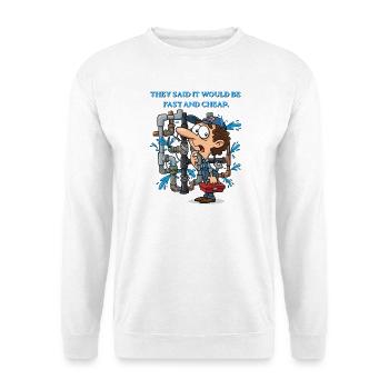 Klempner im Einsatz: geplatzte Rohre - Unisex Pullover - Weiß - Vorne - Alina (178cm) & Michal (187cm)