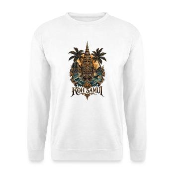 Koh Samui Tempelmaske Küstenzauber - Unisex Pullover - Weiß - Vorne - Alina (178cm) & Michal (187cm)