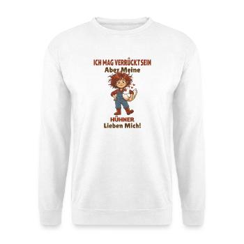 Ich mag verrückt sein Aber meine Hühner lieben  - Unisex Pullover - Weiß - Vorne - Alina (178cm) & Michal (187cm)