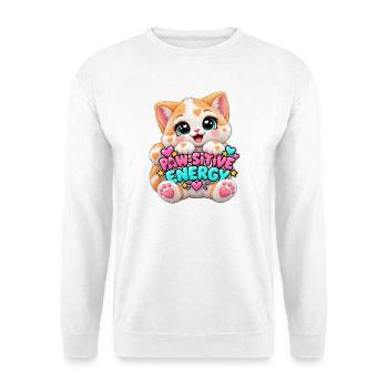 Paw Positive Energie Katze - Unisex Pullover - Weiß - Vorne - Alina (178cm) & Michal (187cm)