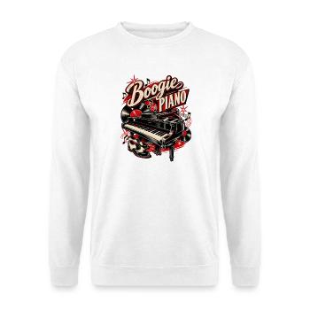 Boogie Piano – Rock'n'Roll & 50er Musik - Unisex Pullover - Weiß - Vorne - Alina (178cm) & Michal (187cm)