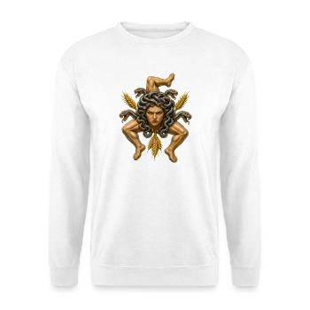 Sizilianische Trinacria ernst - Unisex Pullover - Weiß - Vorne - Alina (178cm) & Michal (187cm)