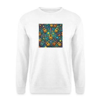 Psychedelische Gitarre Im 60er Hippie Stil - Unisex Pullover - Weiß - Vorne - Alina (178cm) & Michal (187cm)