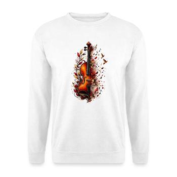 Violine mit Blumen und Musiknoten – Geige Klassik - Unisex Pullover - Weiß - Vorne - Alina (178cm) & Michal (187cm)