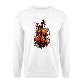 Vintage Violine Ornament – Elegante Geige Klassik - Unisex Pullover - Weiß - Vorne - Alina (178cm) & Michal (187cm)