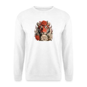 Tiger mit Blumenkrone - Unisex Pullover - Weiß - Vorne - Alina (178cm) & Michal (187cm)