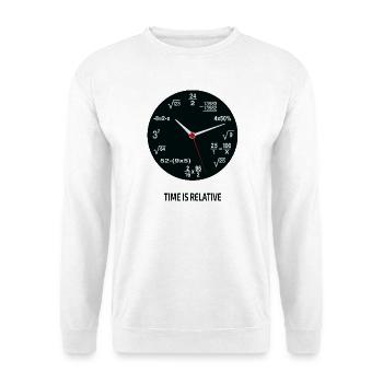 Time Is Relative – Mathe Nerd Uhr - Unisex Pullover - Weiß - Vorne - Alina (178cm) & Michal (187cm)